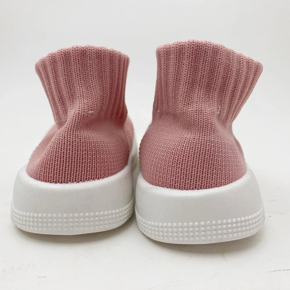 STQ Rainbow Heart Pink Love Knit Pull On Sock Shoes Toddler Girls 140mm 7 Wide